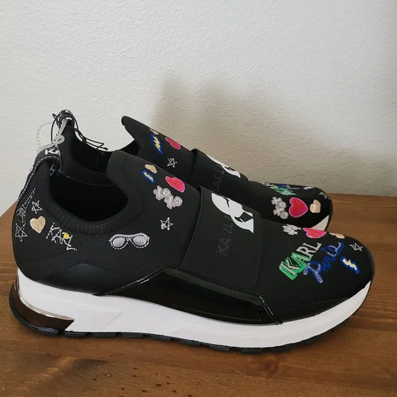 Karl LagerfeldMattia Logo Embroidered Stretch Knit Sneakers Black NWOB - Picture 3 of 5